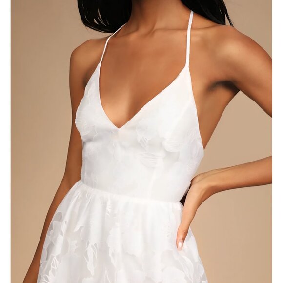 Lulus - S Feeling Like Forever White Jacquard Organza Lace-Up Midi Dress *Read* - Picture 4 of 8
